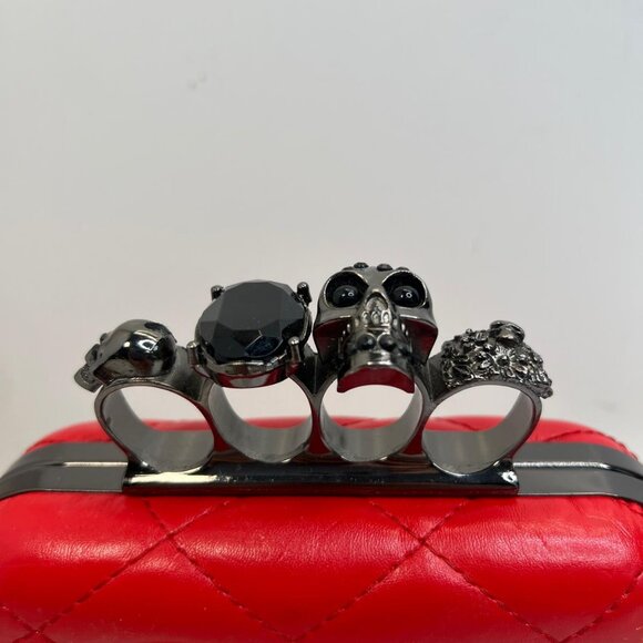 Paloma Picasso Red Quilted Skull Knuckle Clutch Bag Gothic Statement Purse - Picture 3 of 8